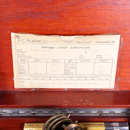 3442 - C Plath, Hamburg, Germany, a 20th Century brass sextant, number 32348, with certificate and in origi... 