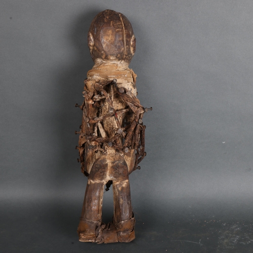 3456 - Curiosity/Macabre : A large Bakongo nail fetish figure, from Congo, Africa, height 48cm.