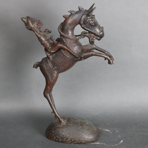 3470 - An African tribal bronze horse and rider from Mali, height 39cm.