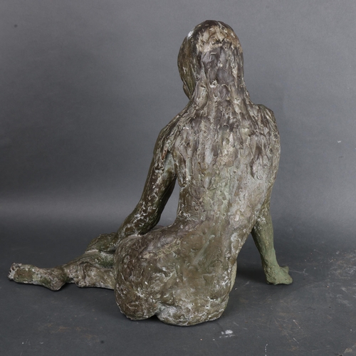 3477 - Art School : A textured fibreglass study of a seated female nude, unsigned, height 38cm.