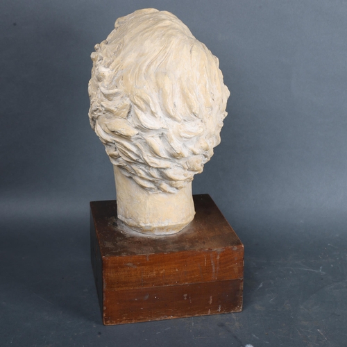 3479 - Art Pottery : A texture plaster bust of a man, on stand, unsigned, height 37cm.