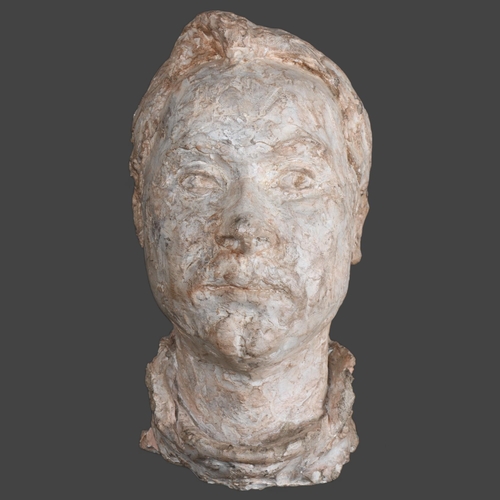 3480 - Art Pottery : A textured stoneware bust of a man, unsigned, height 37cm.