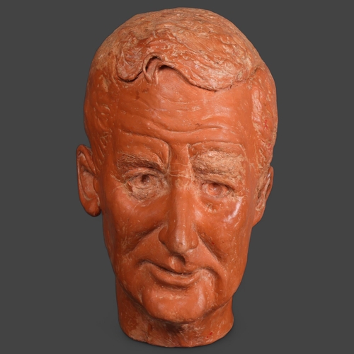 3481 - Art Pottery : A plaster bust of a man, signed with monogram 'MJ', height 33cm.