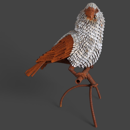 3485 - Natural History : A stylised metal sculpture of a perched bird, unsigned, height 47cm.