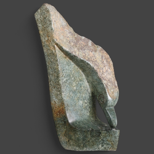 3486 - Natural History : A green stone, abstract study of a bird, unsigned, height 39cm.