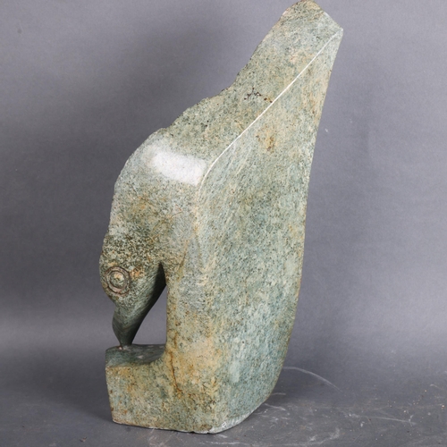 3486 - Natural History : A green stone, abstract study of a bird, unsigned, height 39cm.