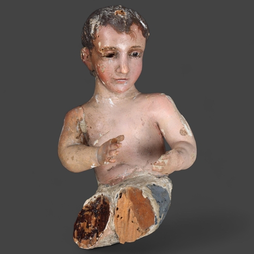 3529 - An 18th Century gesso sculpture of Baby Jesus, in A/F condition, height 19cm.