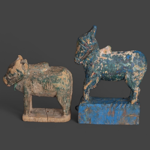 3542 - Pair of Carved and Painted Teak Nandi Bulls, Indian, 19th/20th Century
Originally used as toys, thes... 