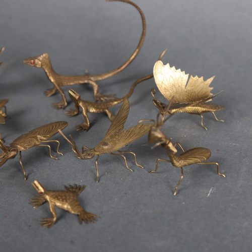 3544 - Natural History : A group of miniature brass sculptures, scorpions, a frog, various insects, reptile... 