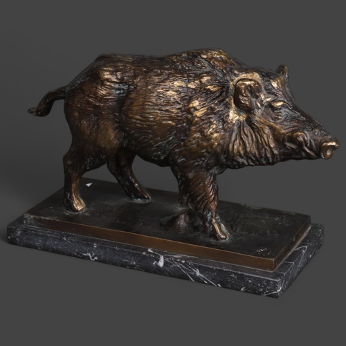 3549 - Natural History : An ornate cast brass study of a Wild Boar, on marble plinth, unsigned, length 33cm... 