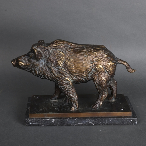 3549 - Natural History : An ornate cast brass study of a Wild Boar, on marble plinth, unsigned, length 33cm... 