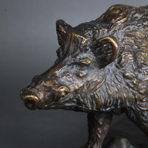 3549 - Natural History : An ornate cast brass study of a Wild Boar, on marble plinth, unsigned, length 33cm... 