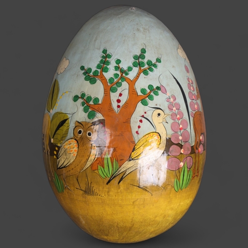 3565 - Curiosity/Macabre : An Antique egg sculpture, papier mache on a mould, with hand painted and transfe... 