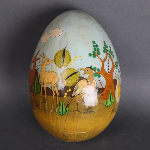 3565 - Curiosity/Macabre : An Antique egg sculpture, papier mache on a mould, with hand painted and transfe... 