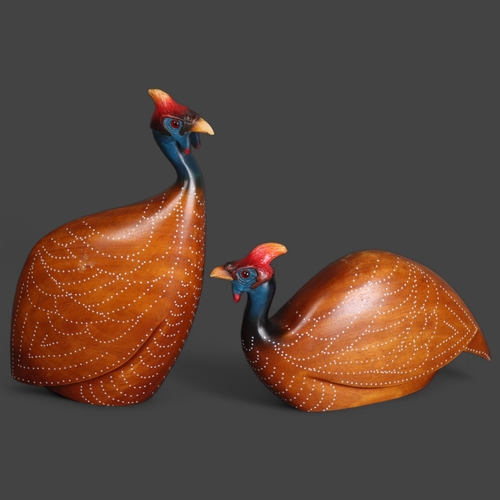 3573 - Taxidermy: Pair of Crowned Guineafowl, hand carved and painted by Feathers Gallery 
A male and femal... 