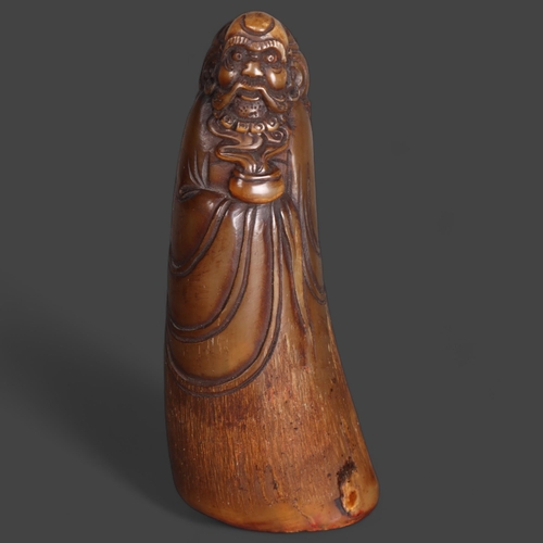 3578 - Chinese Horn Seal of Zhong Kui The Demon Queller.
Hand carved horn sculpture of Zhong Kui - a deity ... 