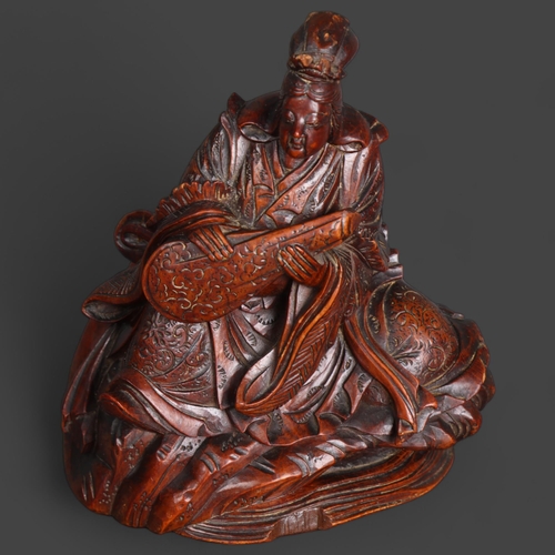 3579 - Chinese Wood Carving of Dhṛtarāṣṭra King of the east and God of music, 19th century, possibly earlie... 