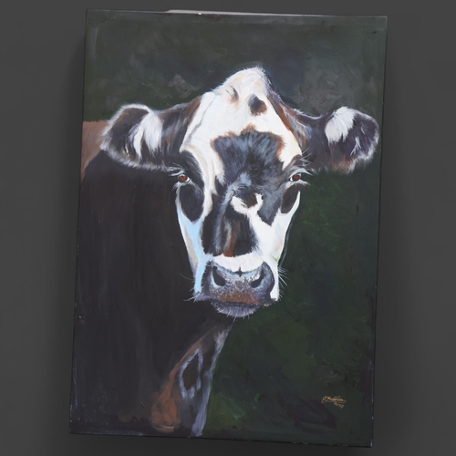 3590 - Clive Fredriksson - an oil on canvas, study of a Friesian cow, head and shoulders, front facing, sig... 