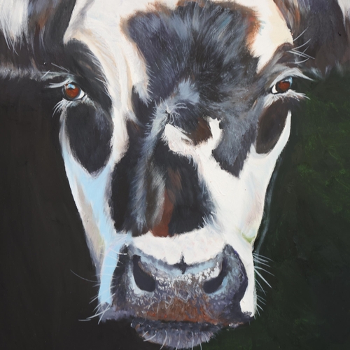 3590 - Clive Fredriksson - an oil on canvas, study of a Friesian cow, head and shoulders, front facing, sig... 