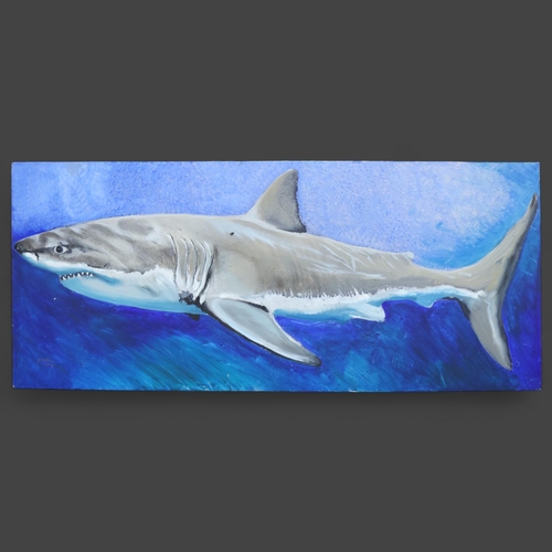 3591 - Clive Fredriksson - a large oil on canvas, study of a large Great White Shark, signed and dated bott... 