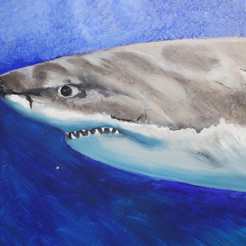 3591 - Clive Fredriksson - a large oil on canvas, study of a large Great White Shark, signed and dated bott... 