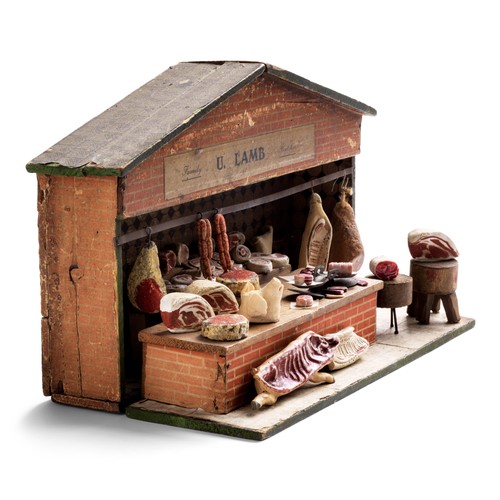 3103 - Butcher’s Shop Diorama - A rare antique butcher’s shop diorama with its original signage “U. Lamb” a... 