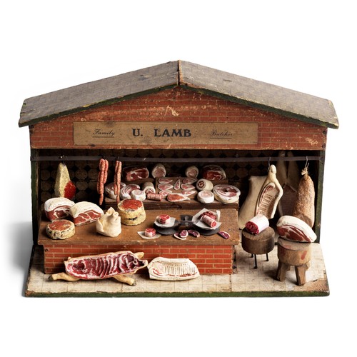 3103 - Butcher’s Shop Diorama - A rare antique butcher’s shop diorama with its original signage “U. Lamb” a... 