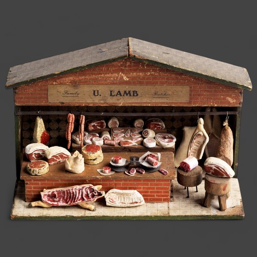 3103 - Butcher’s Shop Diorama - A rare antique butcher’s shop diorama with its original signage “U. Lamb” a... 