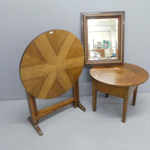 2345 - A 1930s oak tilt-top occasional table, 61x85cm (tilted), a similar circular topped table with liftin... 