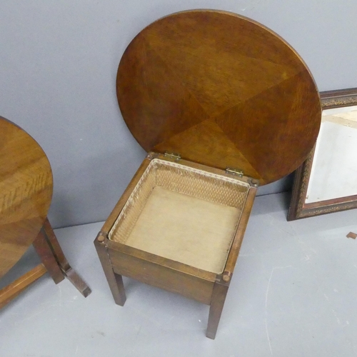 2345 - A 1930s oak tilt-top occasional table, 61x85cm (tilted), a similar circular topped table with liftin... 