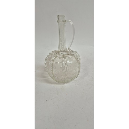 261 - A large cut-glass table bowl, H25.5cm, a green bubble glass decanter and stopper with etched galleon... 