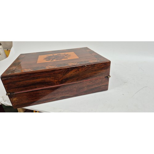 19 - A Victorian rosewood writing slope, with Tunbridge Ware banded floral decoration, W36cm