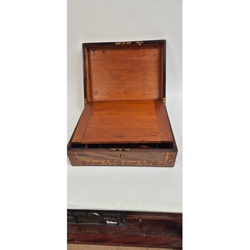 19 - A Victorian rosewood writing slope, with Tunbridge Ware banded floral decoration, W36cm