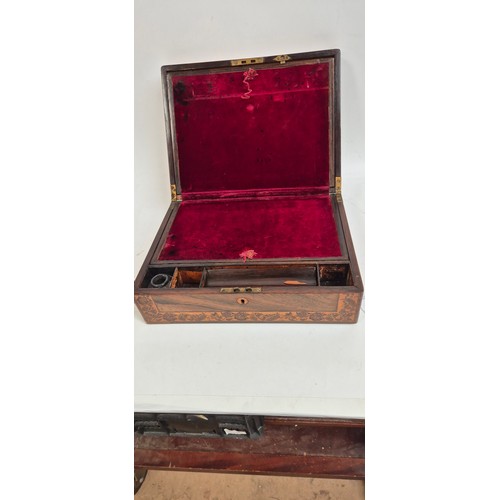 19 - A Victorian rosewood writing slope, with Tunbridge Ware banded floral decoration, W36cm