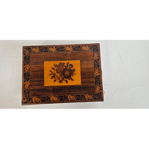 19 - A Victorian rosewood writing slope, with Tunbridge Ware banded floral decoration, W36cm