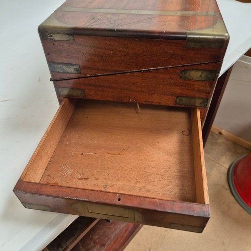 292 - Ab Antique mahogany and brass-banded writing slope, with original leather tray, missing inkwells, no... 