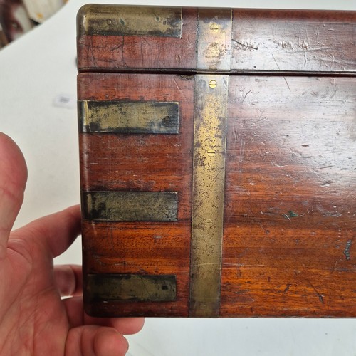 292 - Ab Antique mahogany and brass-banded writing slope, with original leather tray, missing inkwells, no... 