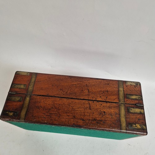 292 - Ab Antique mahogany and brass-banded writing slope, with original leather tray, missing inkwells, no... 