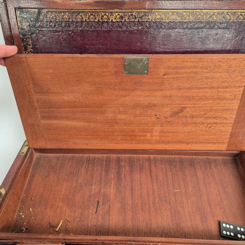 292 - Ab Antique mahogany and brass-banded writing slope, with original leather tray, missing inkwells, no... 