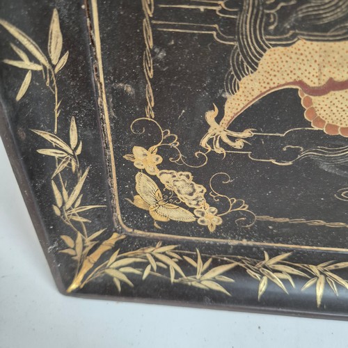 229 - A rectangular black lacquered serving tray, gilded dragon decoration, 53cm x 33cm