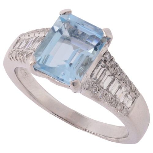 1140 - An Aquamarine and Diamond Ring, set with an octagonal step cut aquamarine of approximately 2.15 cara... 