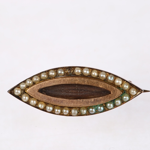 1205 - A Georgian split pearl marquise mourning brooch, 27.1mm, 3.5g