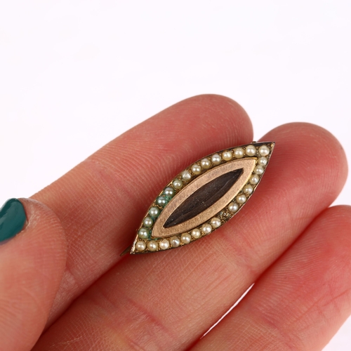 1205 - A Georgian split pearl marquise mourning brooch, 27.1mm, 3.5g