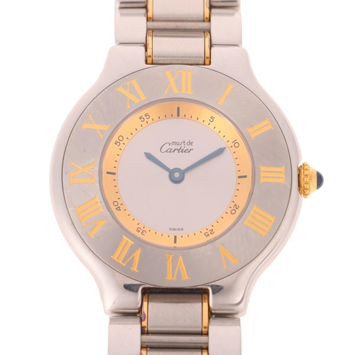 1003 - CARTIER - a bi-metal Must De Cartier 21 quartz bracelet watch, ref. 1330, circa 2000, silvered dial ... 