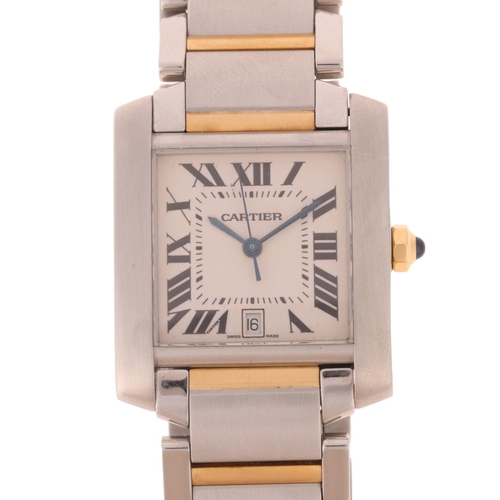 1004 - CARTIER - a bi-metal Tank Francaise automatic calendar bracelet watch, ref. 2302, silvered engine tu... 