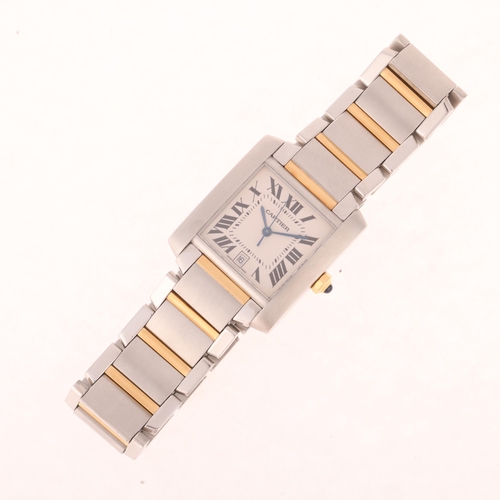 1004 - CARTIER - a bi-metal Tank Francaise automatic calendar bracelet watch, ref. 2302, silvered engine tu... 