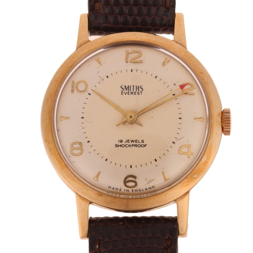 1015 - SMITHS - a Vintage 9ct gold Everest mechanical wristwatch, circa 1960s, silvered dial with applied g... 