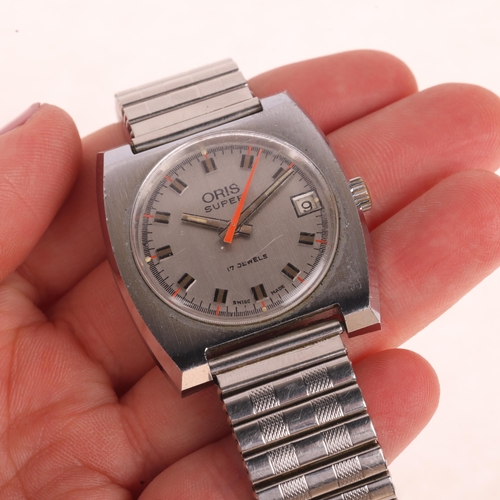 1017 - ORIS - a Vintage stainless steel Super mechanical calendar bracelet watch, circa 1960s, silvered dia... 