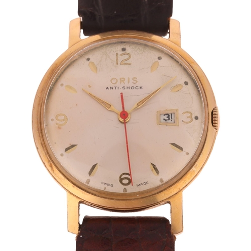 1018 - ORIS - a gold plated stainless steel mechanical calendar wristwatch, circa 1960s, silvered dial with... 