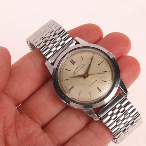 1022 - ERNEST BOREL - a Vintage stainless steel chronometer automatic wristwatch, circa 1960s, silvered dia... 